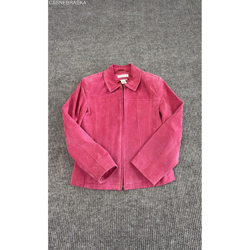 Vintage Coldwater Creek Women's Pink Zip Suede Leather Jacket Petite Sz PS Y2K
